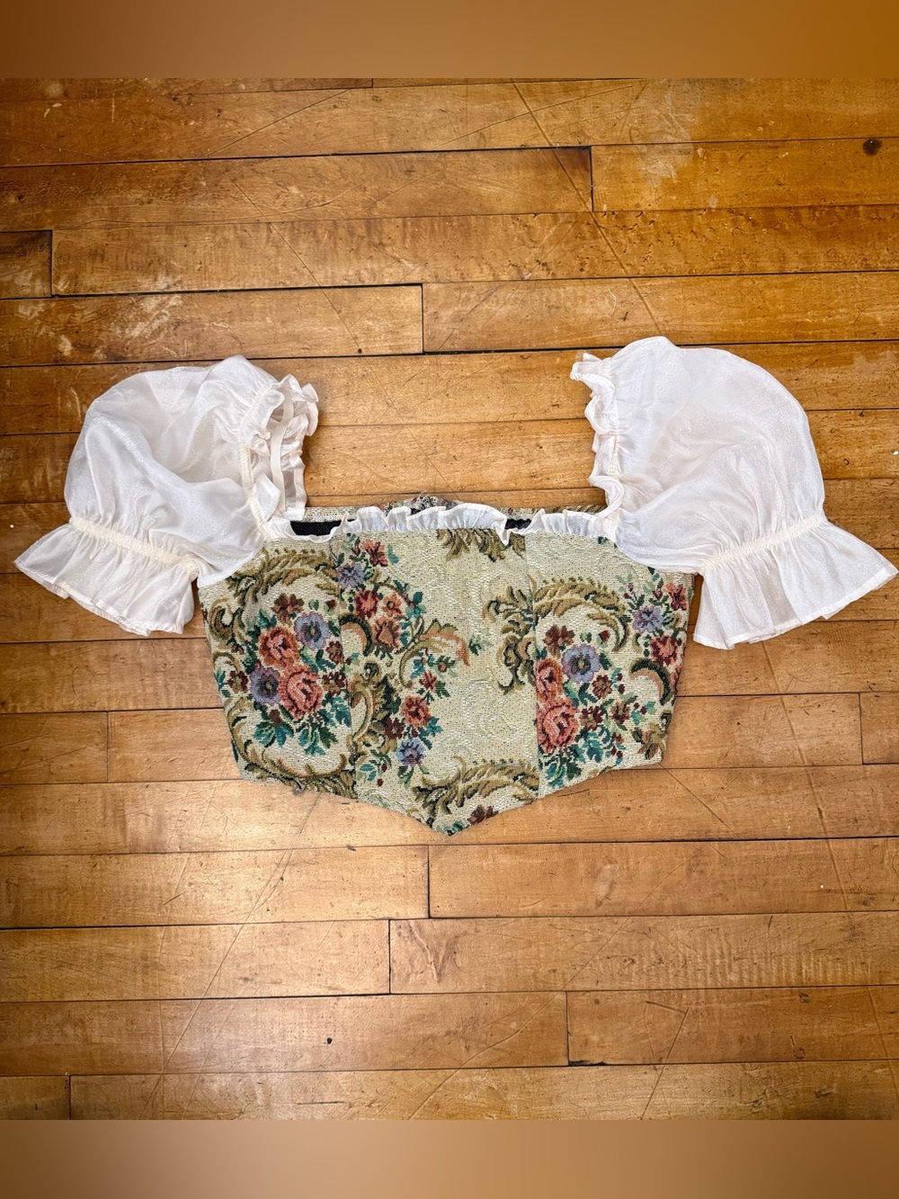 Floral Brocade Corset Top with Puff White Sleeves